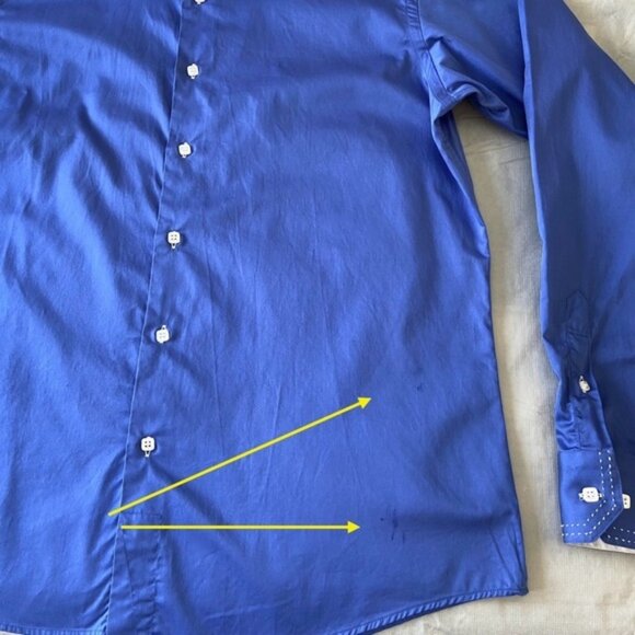 Mr.Smith men dress button up shirt blue white collar long sleeve 100% cotton XL - Picture 7 of 12